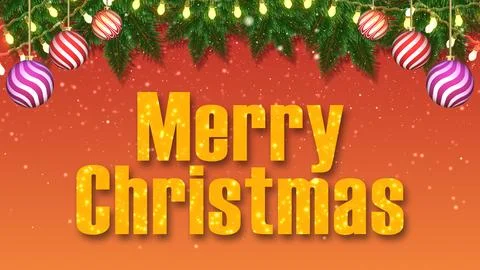 A festive top border of pine, string lights, and hanging baubles. Stock Illustration