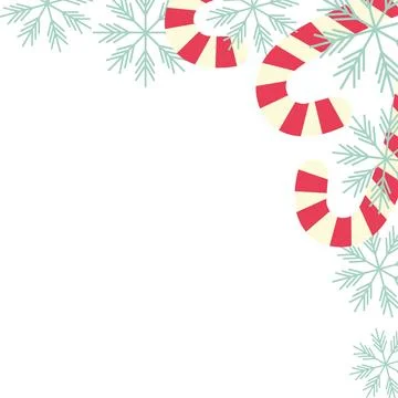 Festive top corner frame with candy canes and snowflakes Isolated Greetings Stock Illustration