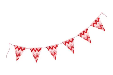 Festive Triangular Pennant garland on rope in trendy monochrome red. Valentines 스톡 일러스트