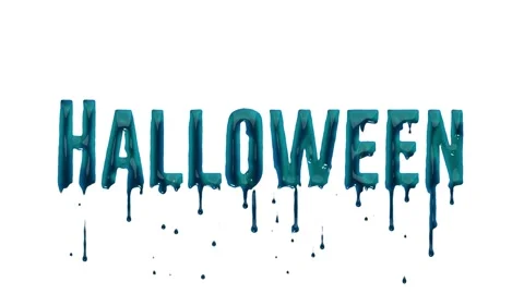 Festive turquoise HALLOWEEN text with dripping paint effect for spooky holiday Stock Footage 334836689