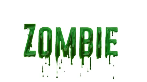 Festive turquoise ZOMBIE text with dripping paint effect for spooky holiday Stockbeeldmateriaal 334836646
