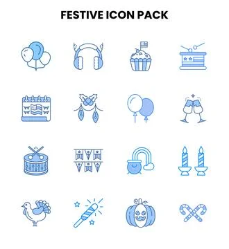 Festive Two Colour Graphics Icons Pack Stock Illustration