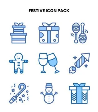 Festive Two Colour Vector Icons Pack Stock Illustration
