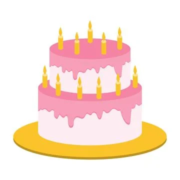 Festive two-tiered pink wedding cake with candles Stock Illustration