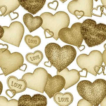 Festive Valentine's day seamless pattern with different golden colored hearts 스톡 일러스트