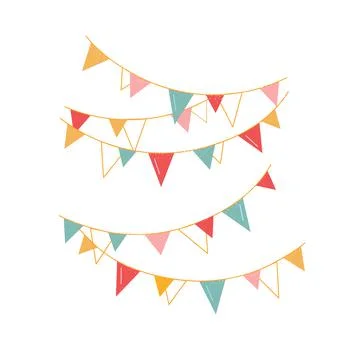 Festive vector garlands for a party. Multi-colored flags, decorations for Stock Illustration
