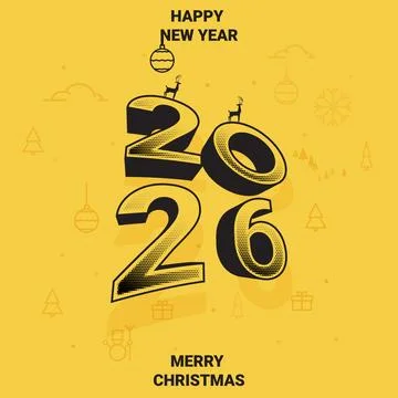 A festive vector greeting card design. Combines "Merry Christmas" and "Happ.. Stock Illustration