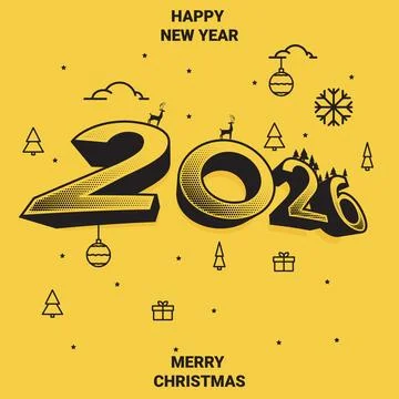 A festive vector greeting card design. Combines Merry Christmas and Happy New Stock Illustration