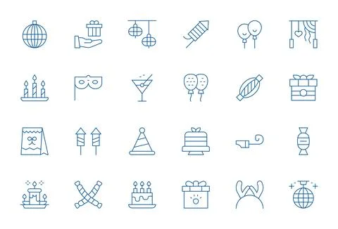 Festive Vector Icon Collection with 24 128x128 Thin Line Designs Stock Illustration