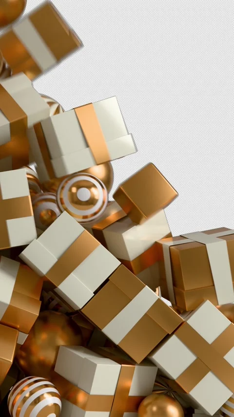 Festive Vertical 3D Cascade of Golden Gifts and Christmas Ornament Balls with 스톡 동영상 335763330