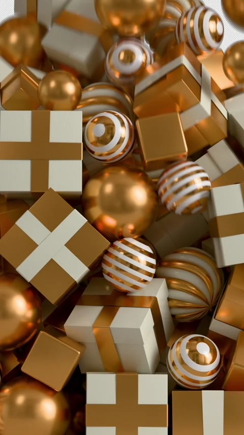Festive Vertical 3D Flow of Falling Golden Gifts and Christmas Ornament Balls 스톡 동영상 336311273