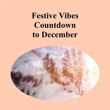 Festive vibes countdown to december text on peach background and snowy christmas 스톡 사진