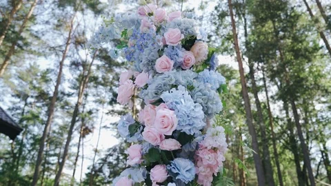 A festive wedding arch made of stunning fresh flowers Stock Footage 157065225