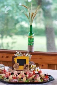 Festive wedding table decor. Stock Photos