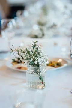 Festive wedding table setting. Empty wine glasses Stock Photos