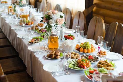 Festive wedding table setting. Empty wine glasses Stock Photos