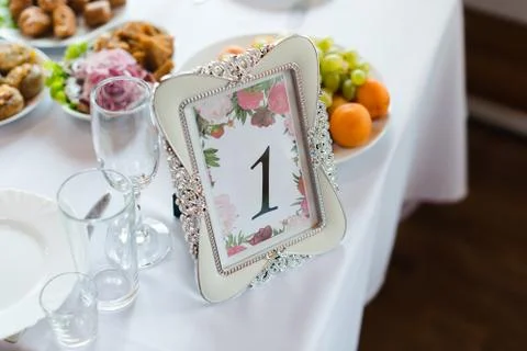 Festive wedding table setting. Empty wine glasses Stock Photos