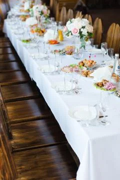 Festive wedding table setting. Empty wine glasses Stock Photos