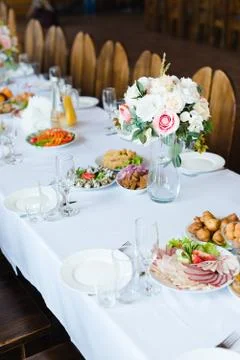 Festive wedding table setting. Empty wine glasses Stock Photos