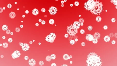 Festive winter graphic background, fall of cute white snowflakes at red backdrop Stock Footage 219503294