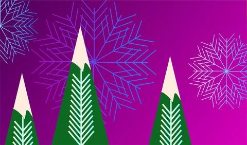 Festive winter holiday background featuring pine trees and delicate snowfla.. Stock Illustration