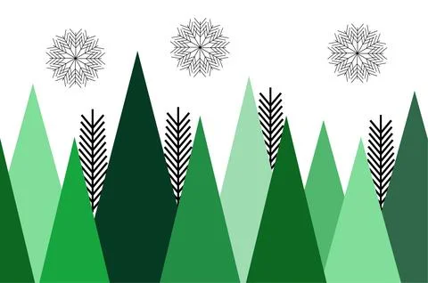 Festive winter holiday background featuring pine trees and delicate snowfla.. 스톡 일러스트