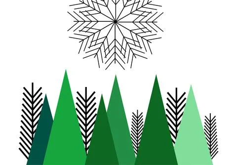 Festive winter holiday background featuring pine trees and delicate snowfla.. Stock Illustration