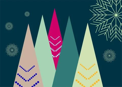 Festive winter holiday background featuring pine trees and delicate snowfla.. 스톡 일러스트