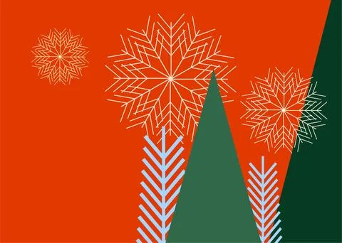 Festive winter holiday background featuring pine trees and delicate snowfla.. Stock Illustration
