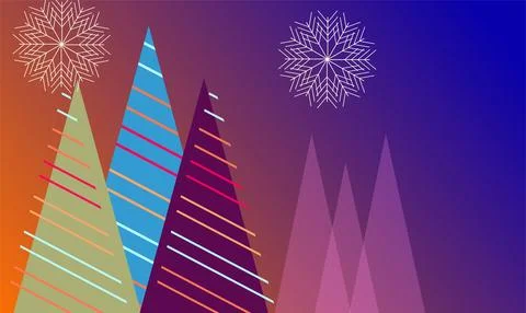 Festive winter holiday background featuring pine trees and delicate snowfla.. Stock Illustration