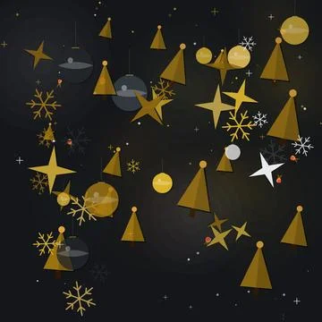 Festive Winter Holiday Background Featuring Minimalist Gold Christmas Tree .. Stock Illustration