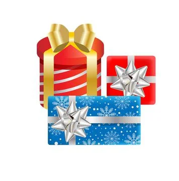 Festive wrapped christmas gift in stack isolated on white Stock Illustration