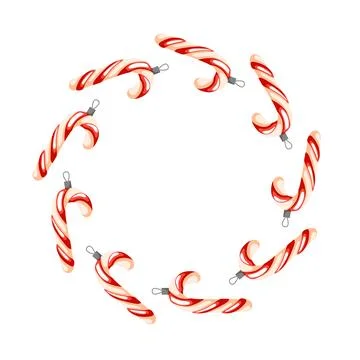 Festive wreath made of candy cane Christmas toy arranged in a circular shape on Stock Illustration