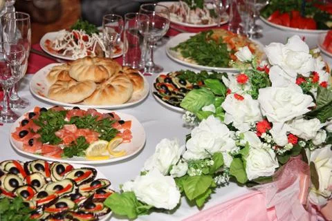 Festively covered table Stock Photos