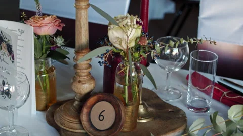 A festively decorated wedding table. Stock Footage 147929029