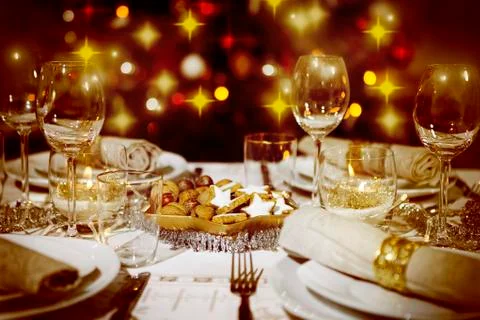 Festively laid table Stock Photos