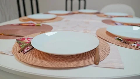 Festively Set Christmas Dinner Table Awaiting Family Gathering At Home Stock Footage 338322422