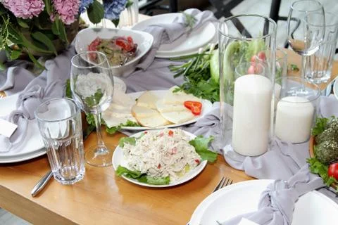 Festively set table for a wedding. Stock Photos