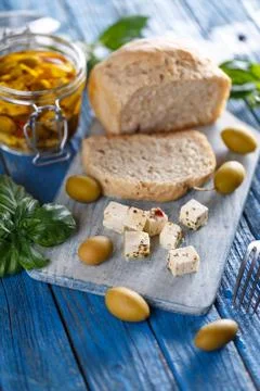 Feta cheese cube Stock Photos