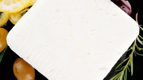 Feta cube on black Vídeos de archivo 57625990