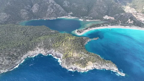 Fethiye , Blue Lagoon drone view on a cast day, Turkey, oe01 Stock Footage 296893529