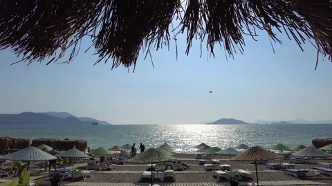 Fethiye calis Beach beach with vacationing. Fethiye Turkey Stock Footage 169543492