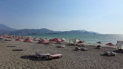 Fethiye calis Beach beach with vacationing. Turkey Stock Footage 169543577