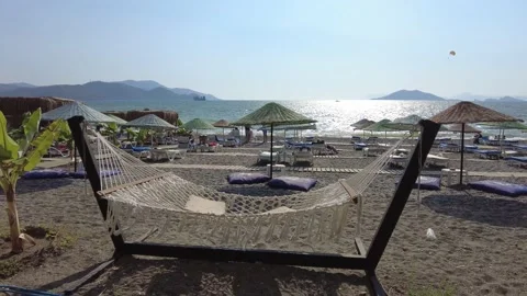 Fethiye calis Beach beach with vacationing. Turkey Stock Footage 169543722