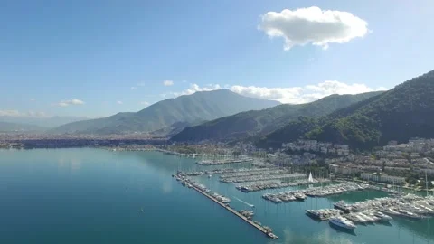 Fethiye Harbor aerial Stock Footage 154040880