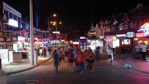 Fethiye Turkey August 2015 : Hisaronu Night Timelapse Scene  Stock Footage 80925321
