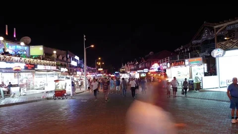 Fethiye Turkey August 2015 : Hisaronu Night Timelapse Scene  Stock Footage 80925328