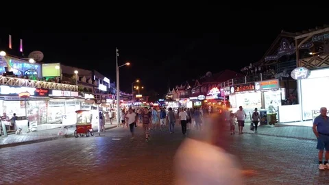 Fethiye Turkey August 2015 : Hisaronu Night Timelapse Scene  Stock Footage 80925389