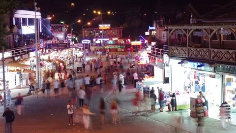 Fethiye Turkey August 2015 : Hisaronu Night Timelapse Scene  Stock Footage 80925417