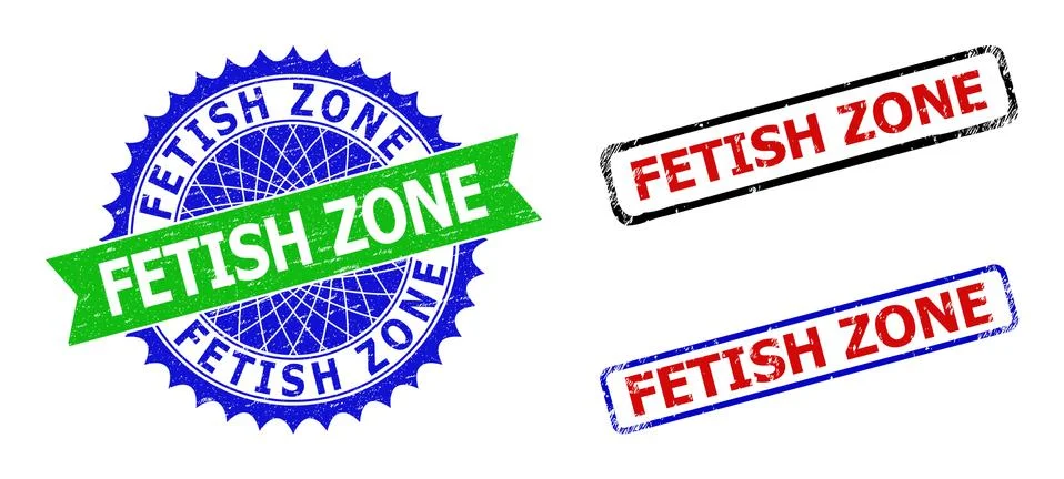 FETISH ZONE Rosette and Rectangle Bicolor Stamp Seals with Corroded Textures Stock Illustration